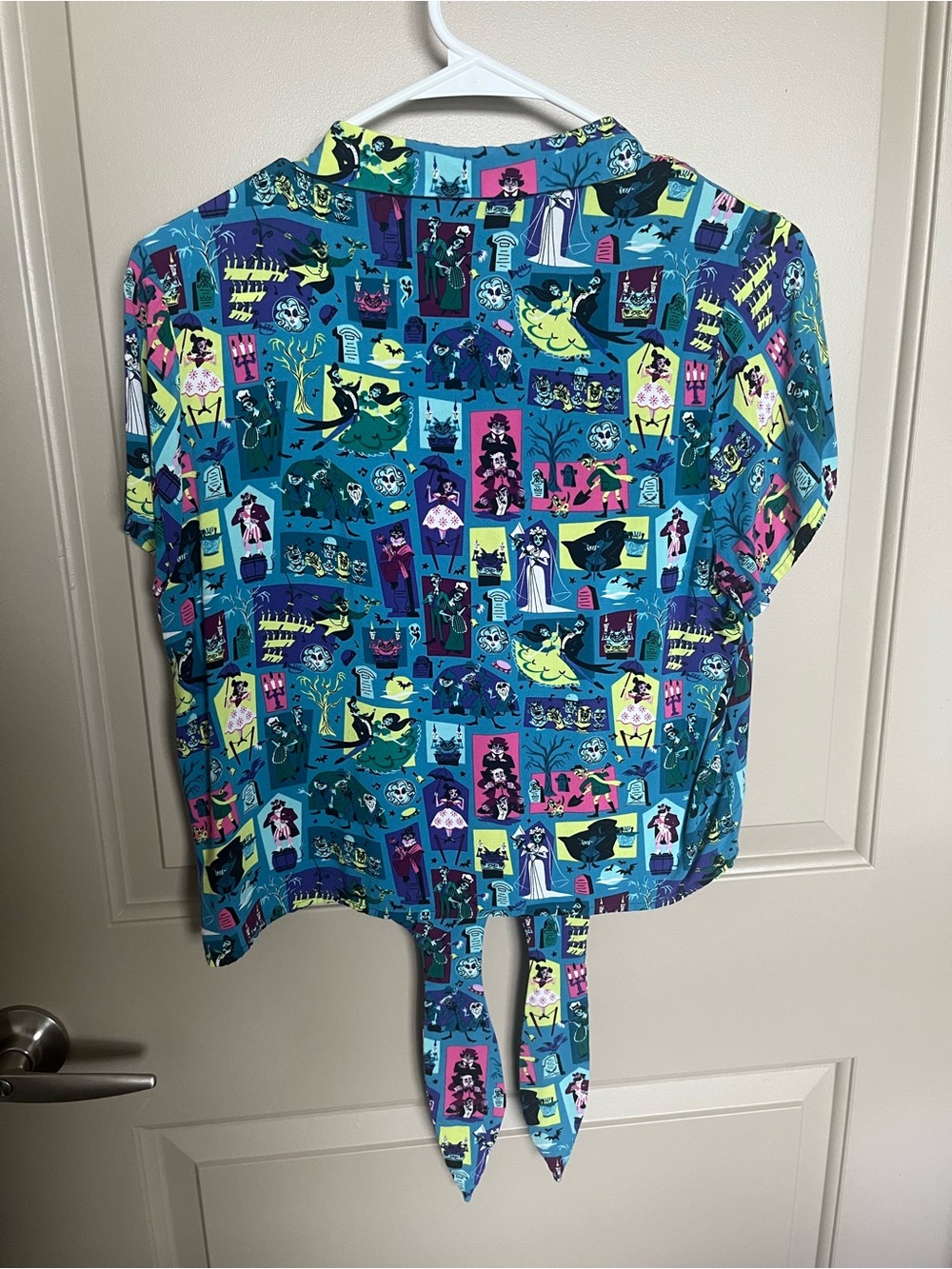 Disney Her Universe Teal Haunted Mansion Tie-Front Shirt - Picture 3 of 4
